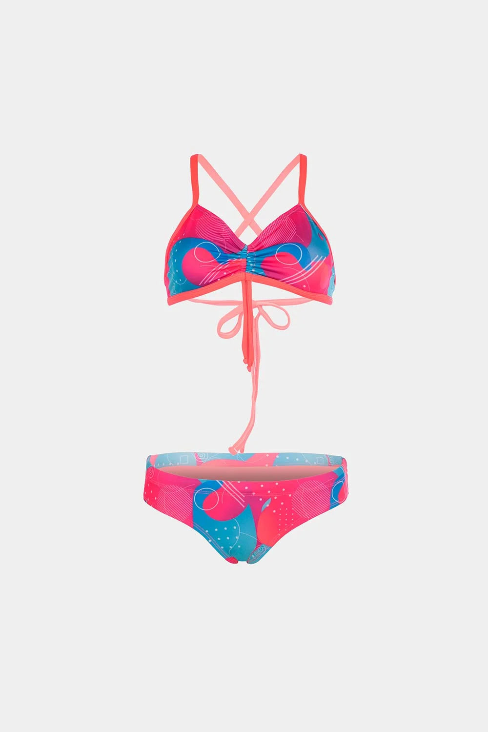 Women's crisscross bikini in bubble candy pink, front flatlay – Bikini Uni