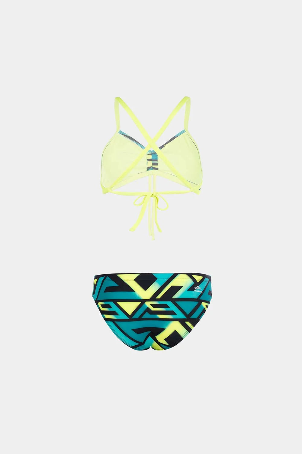 Women's crisscross bikini in geometric neon print, back view – Bikini Uni