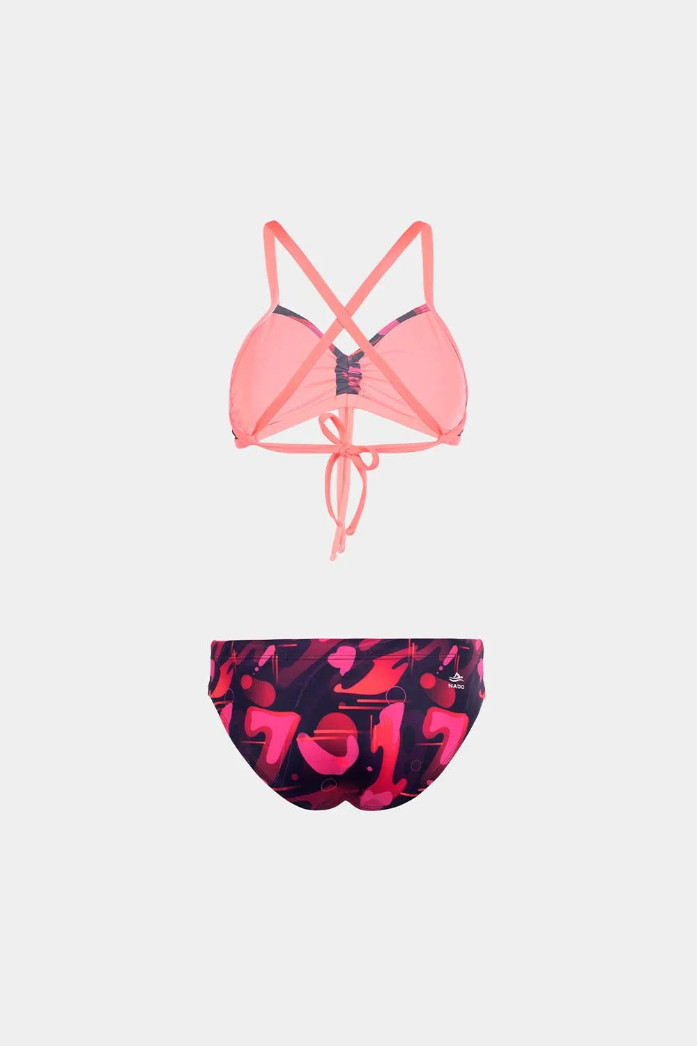 Women's crisscross bikini in pink splash, back view with strap detail – Bikini Uni