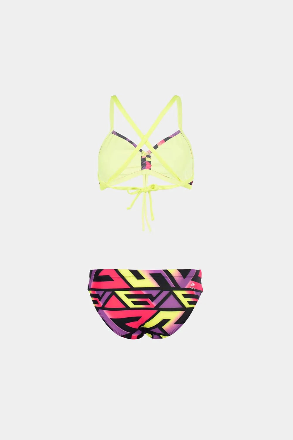 Women's crisscross bikini in geometric purple print, back view – Bikini Uni