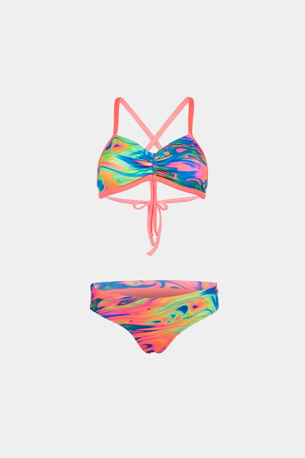Women's crisscross bikini in neon wave swirl, alternate front view – Bikini Uni