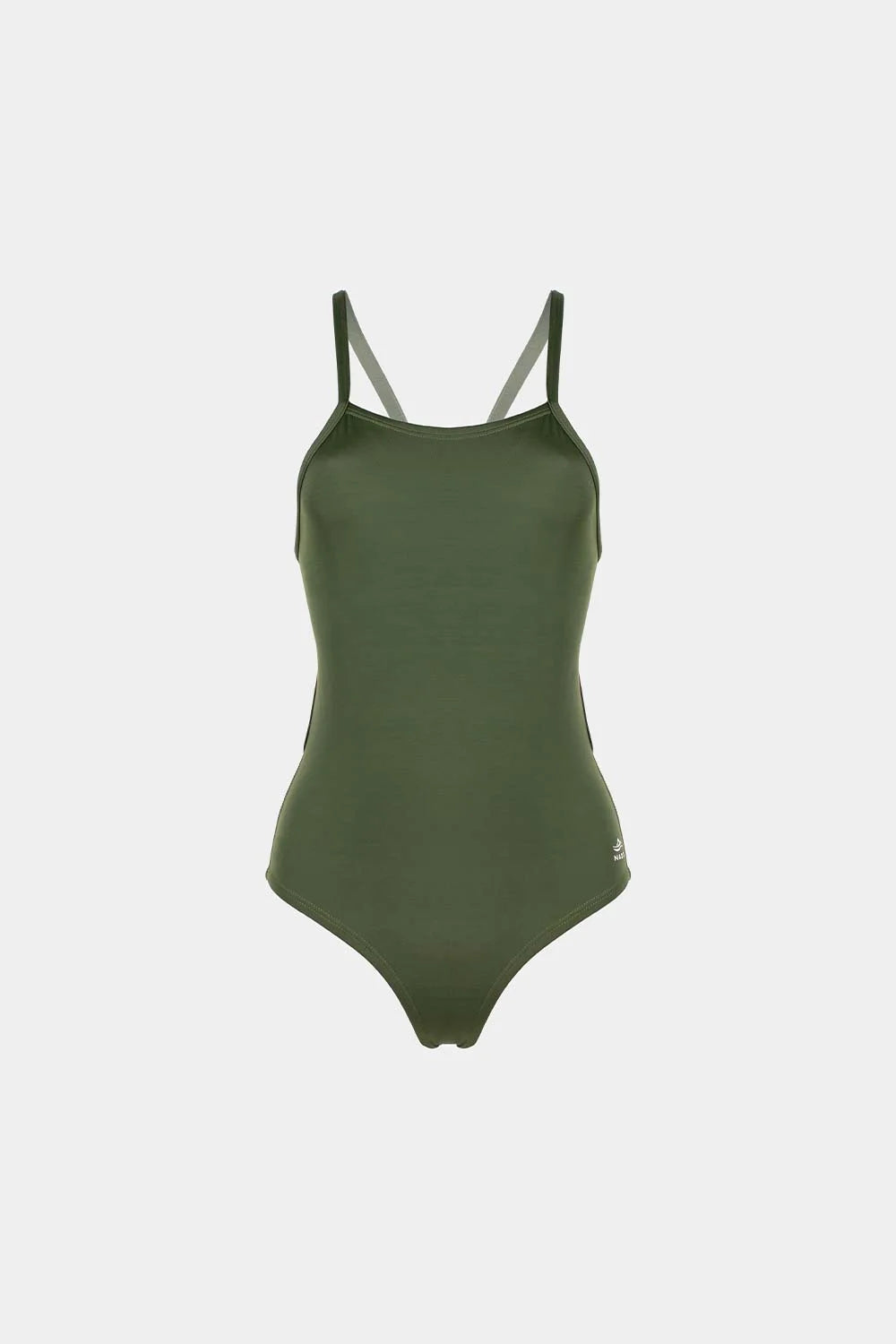 Double Strip One-Piece Swimsuit by Bikini Uni - ENTERO DOBLE TIRA ESENCIAL VERDE MILITAR FRENTE