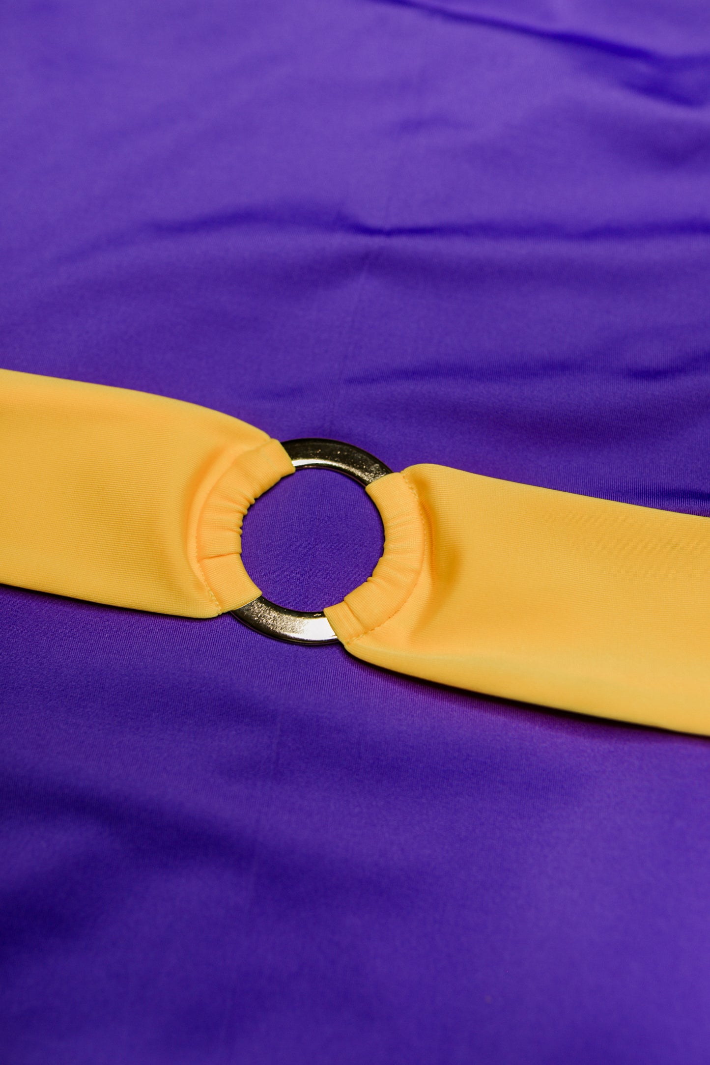 Bella Cintura two-piece bikini in purple with gold, belt detail close-up – Bikini Uni