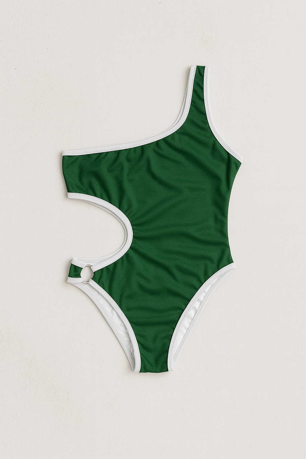 Boomerang one-piece swimsuit in green with white, alternate front view – Bikini Uni