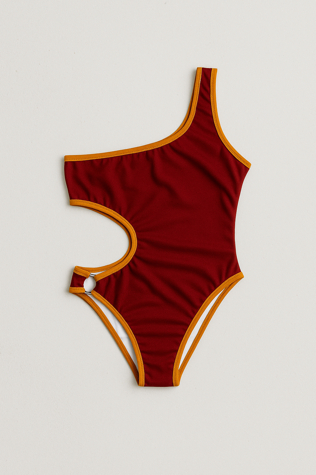 Boomerang one-piece swimsuit in maroon with gold, alternate view – Bikini Uni