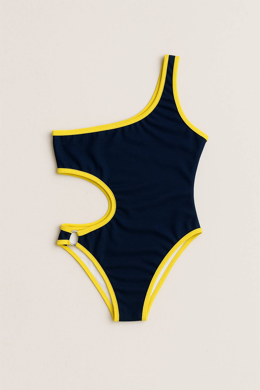 Boomerang one-piece swimsuit in navy with gold, front view – Bikini Uni