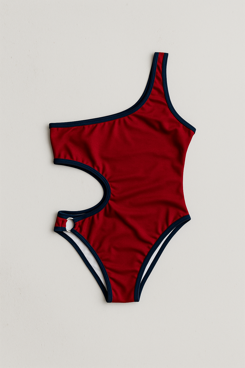 Boomerang one-piece swimsuit in red with navy, front view – Bikini Uni