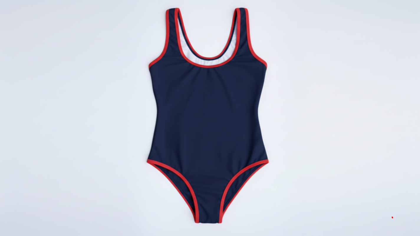 La Tradicional bikini in navy blue with red trim, front flatlay view – Bikini Uni