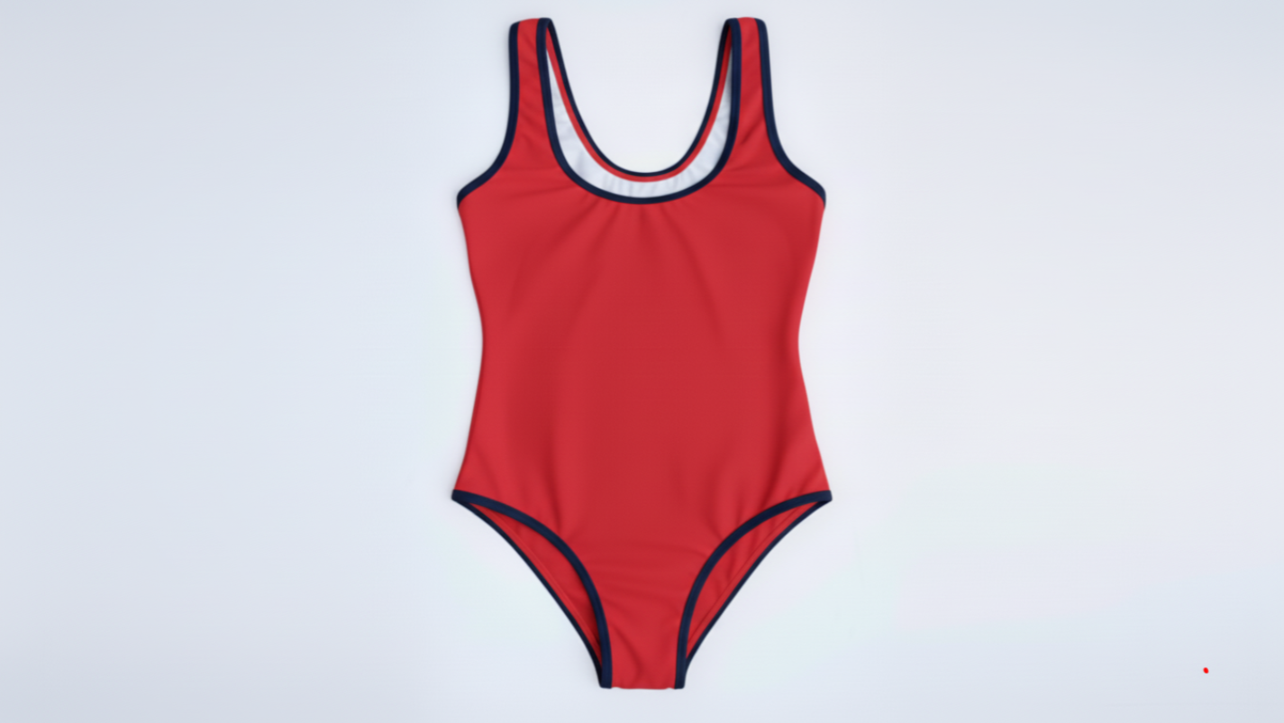 La Tradicional bikini in red with navy trim, front flatlay view – Bikini Uni