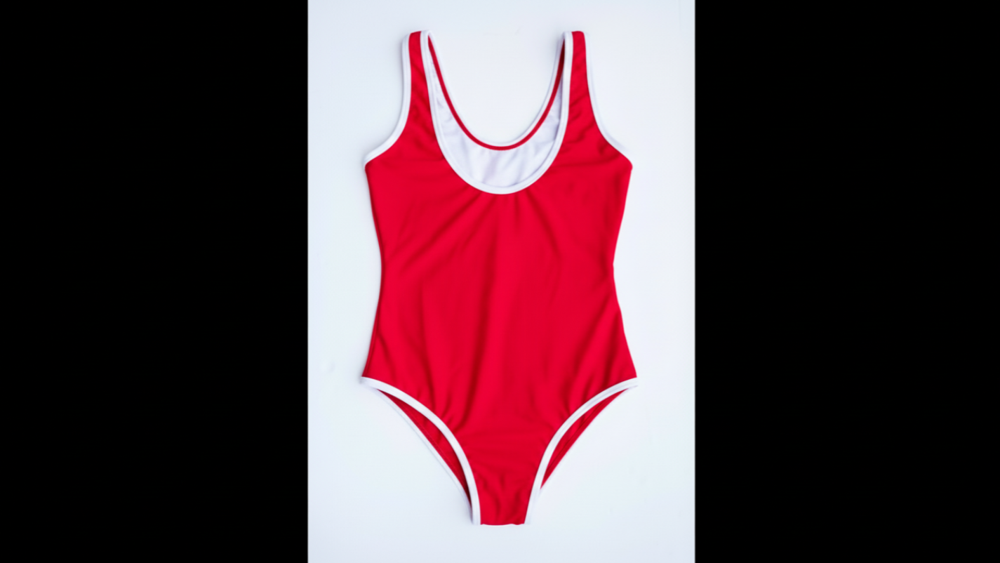 La Tradicional bikini in red with white trim, front flatlay view – Bikini Uni